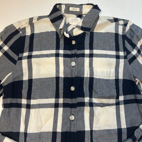 J. Crew Flannel Plaid "Boy Fit" Shirt, Petite XS - Picture 2 of 6
